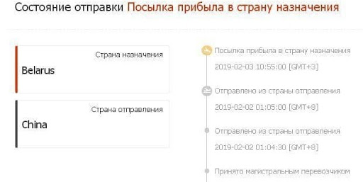 Прибыло в страну назначения