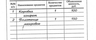 Опись вложения